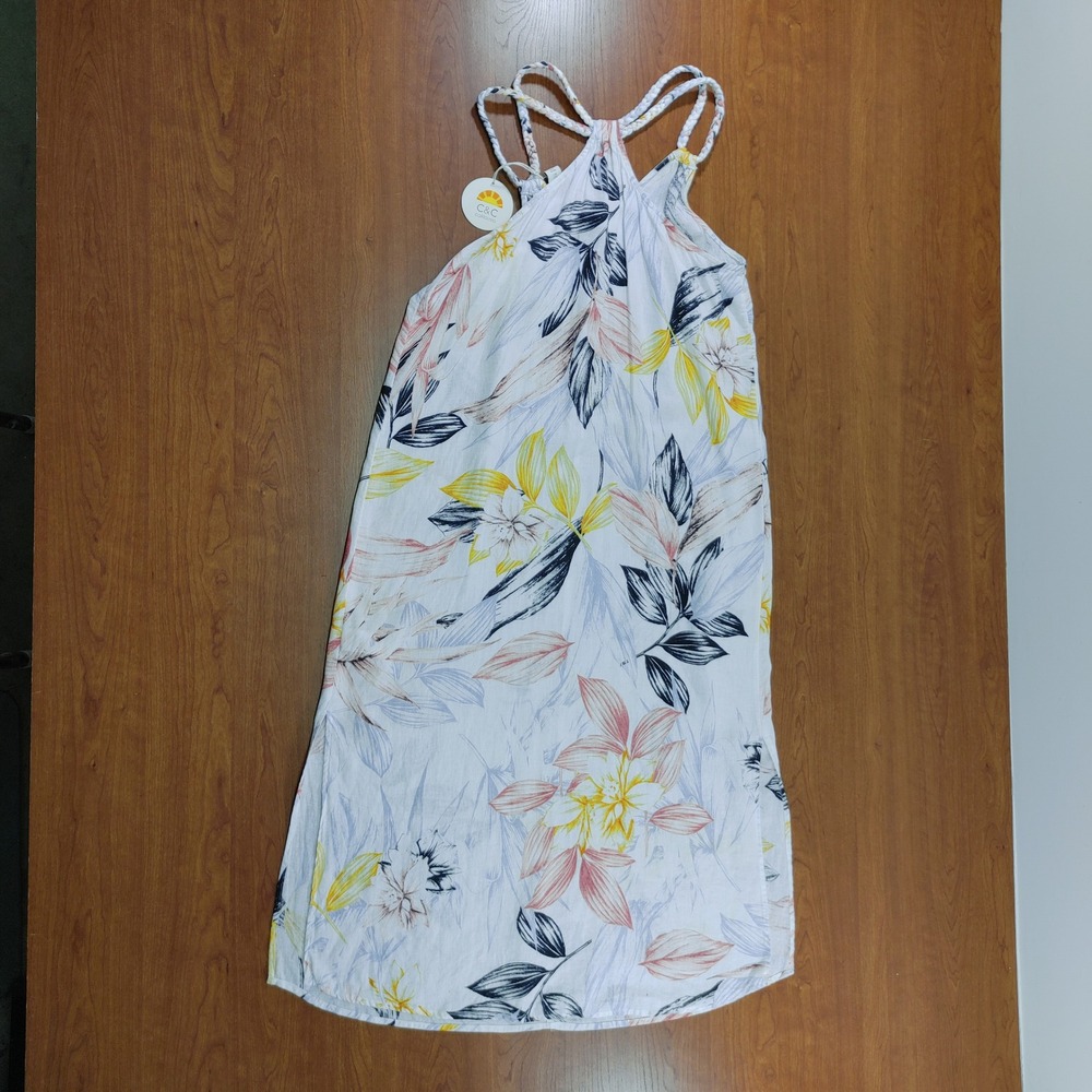 C&C California Floral Print Maxi Dress Braided Strap White Casual Size S - Picture 2 of 8